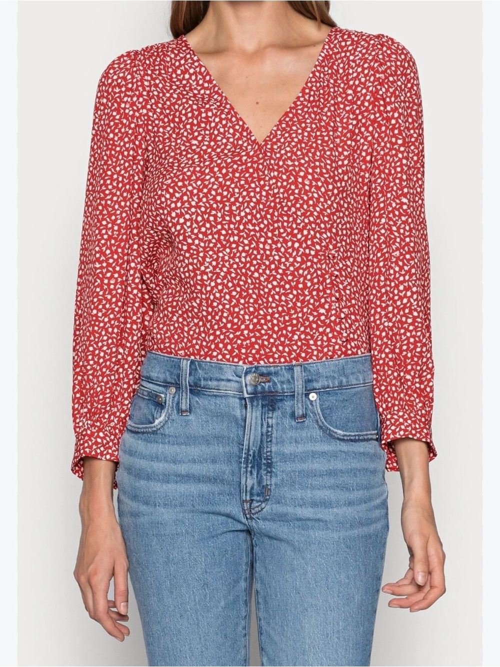 Madewell Kinston Side Button Wrap Park Picnic Long Sleeve Casual Blouse Romantic